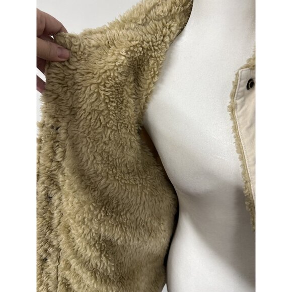 Vtg GAP Women’s Large Ivory Insulated Sherpa Lined Trucker Velour Y2K Jacket - Picture 4 of 10